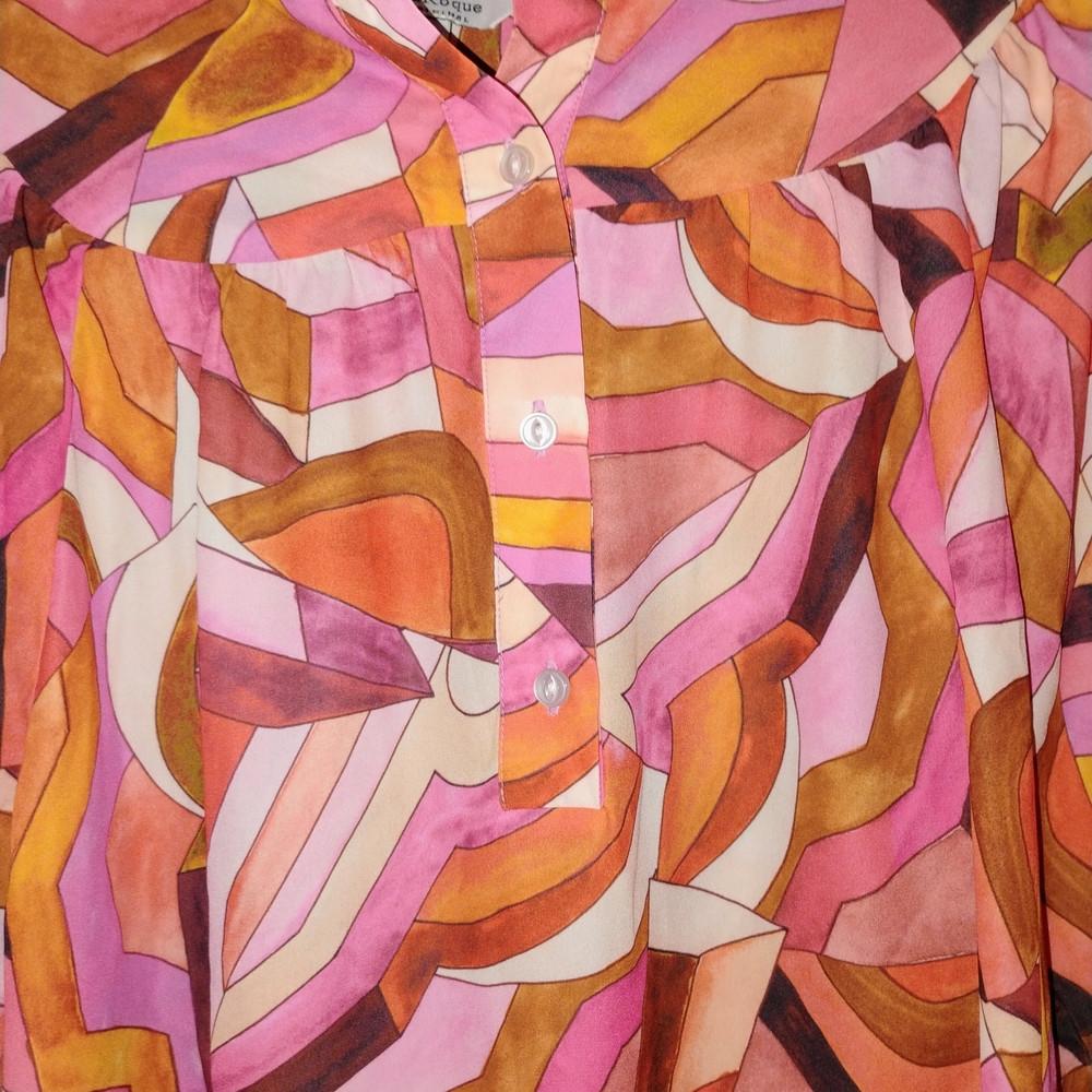 Boutique Pink & Brown Abstract Button-Down Blouse PTP 20"